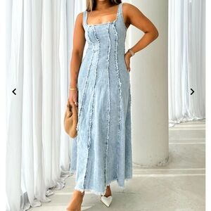 Neeva Stretch Denim Midi Dress - Gingham & Heels - Size 12 - NWT